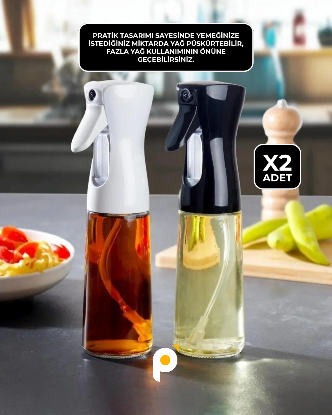 2'li Püskürtmeli Cam Şişe Sprey Yağdanlık