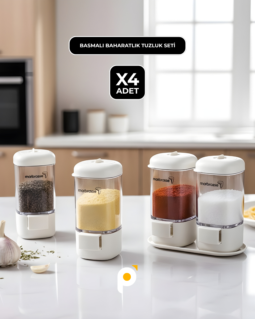 4'lü Basmalı Baharatlık Tuzluk Seti