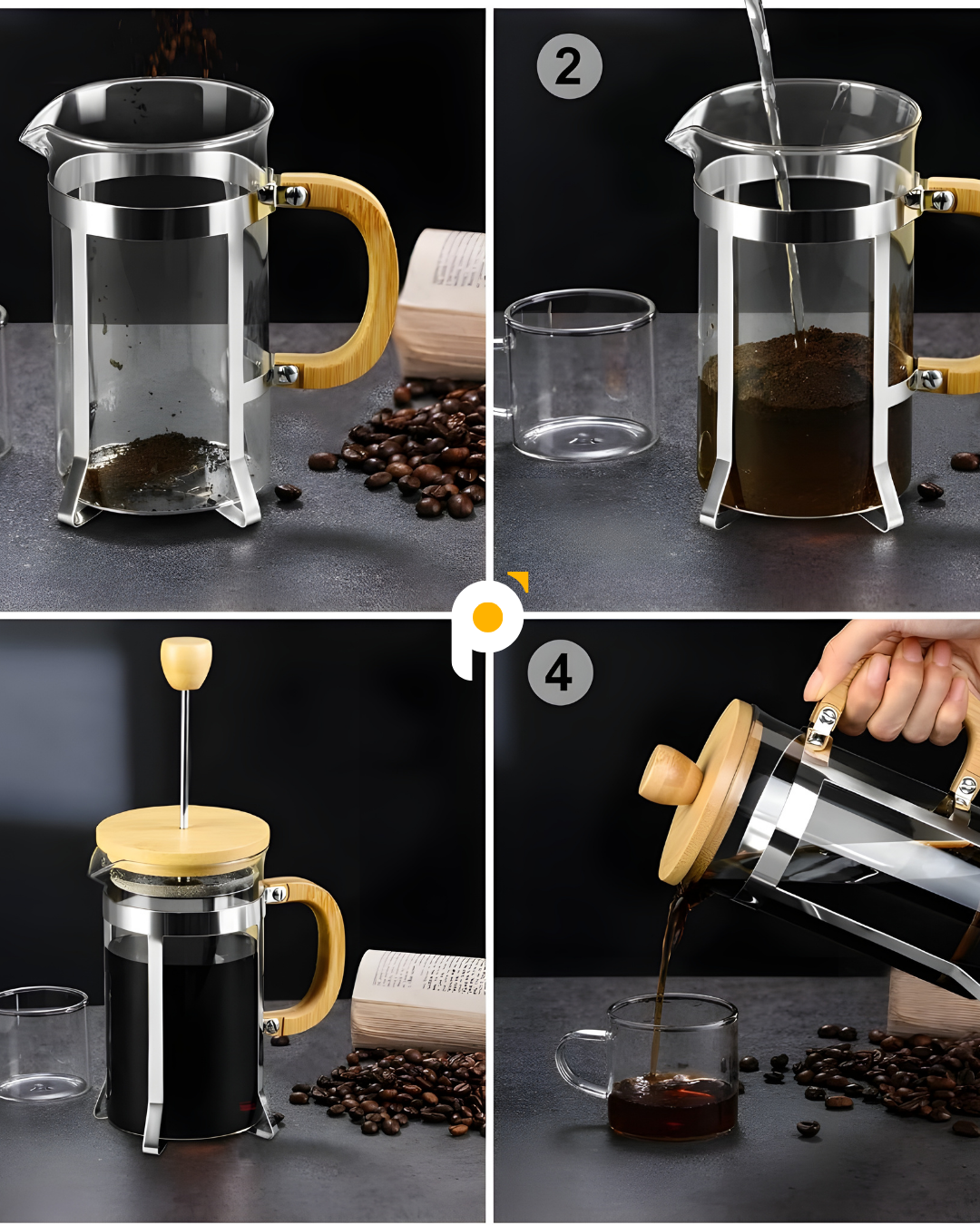 Ahşap Detaylı 600 ml Cam French Press