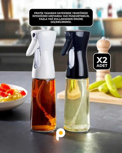 2'li Püskürtmeli Cam Şişe Sprey Yağdanlık