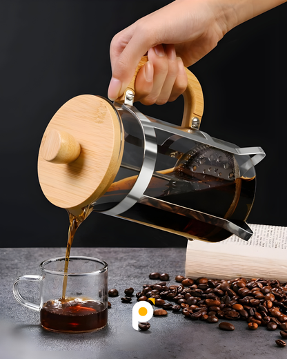 Ahşap Detaylı 600 ml Cam French Press