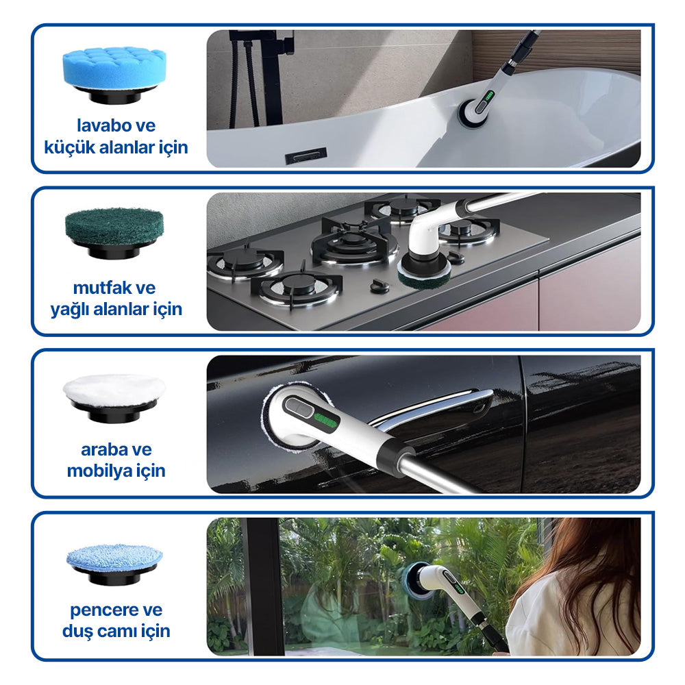 7 Temizleme Başlıklı Dijital - Banyo-Mutfak-Araç Temizlik Fırçası Seti